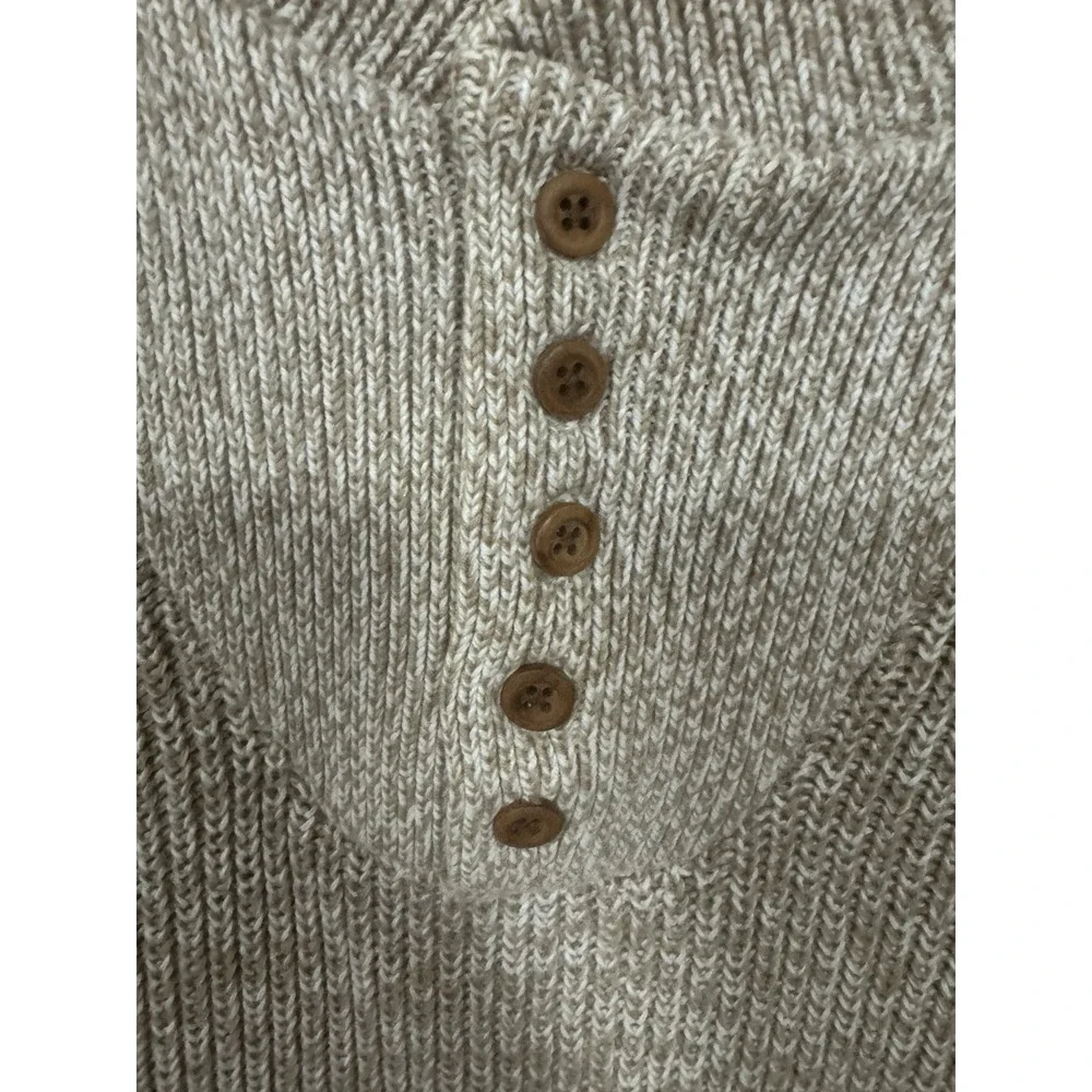 Cabelas Henley Sweater XXL Beige Tan Heavy Knit 5-Button Fisherman‎ VINTAGE